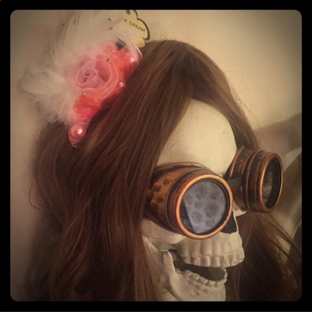 Large pink white handmade Thailand bling gem feather exotic banana hair clip NEW